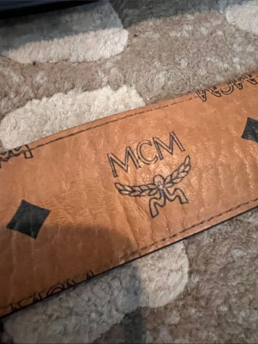 MCM Reversible Leather Belt in Black and Tan with Gold M Buckle